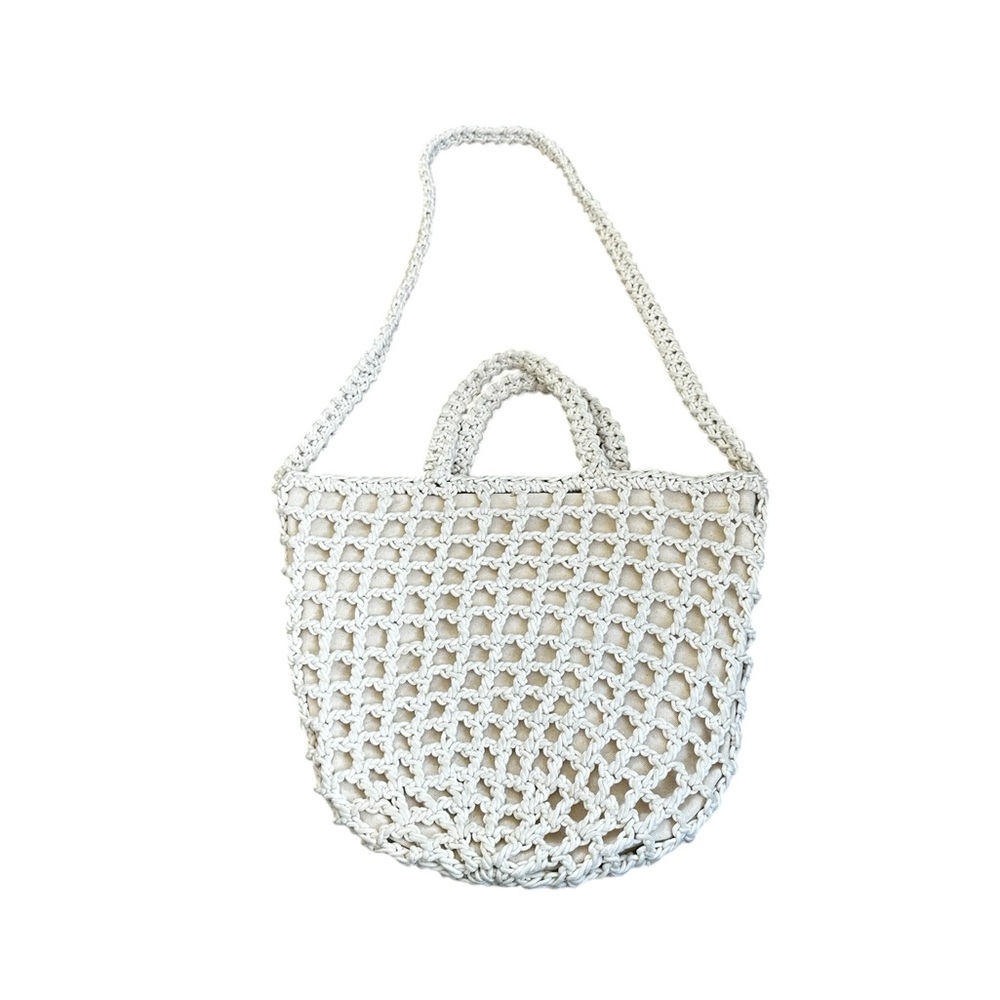 Madewell White Crochet Knit Shoulder Bag Crossbody Boho Beach Coastal Travel - Picture 2 of 7
